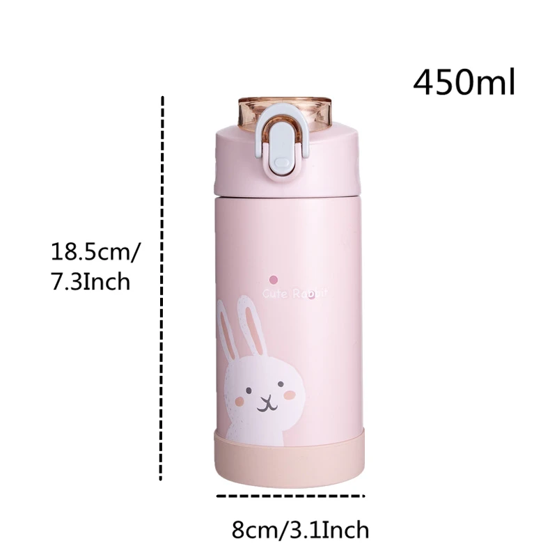 Pink VILEAD 450 мл 316 крышка из нержавеющей стали вакуумная колба портативная соломенная термос чашка детская Милая мультяшная бутылка для воды для студентов - Цвет: Pink