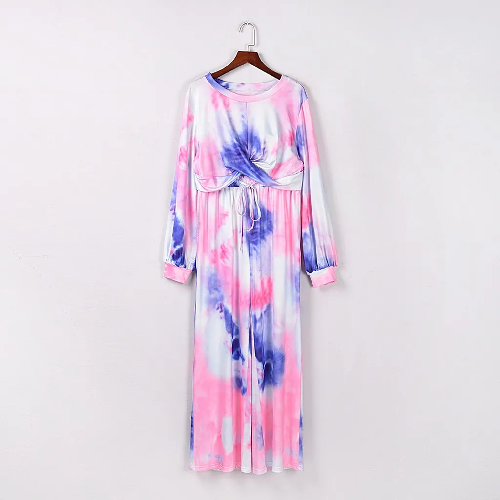 2pc Women Suit Tracksuit Tie-dye Knot Fitness Clothes Long Sleeve Hooded Tops And Pants Leisure Pocket Home Sweatpants Sets @40 |
