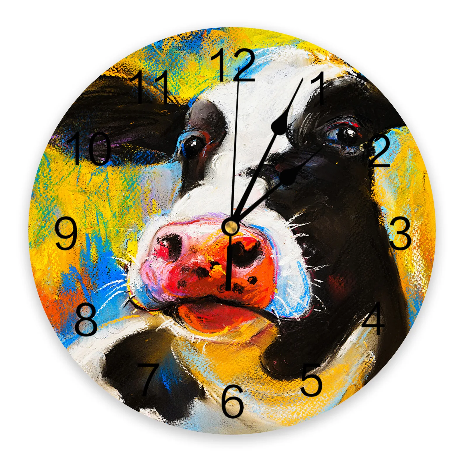

Animal Cow Color Oil Painting Wall Clock Home Decor Bedroom Silent Oclock Watch Wall Digital Clock Wall Clock Modern Design