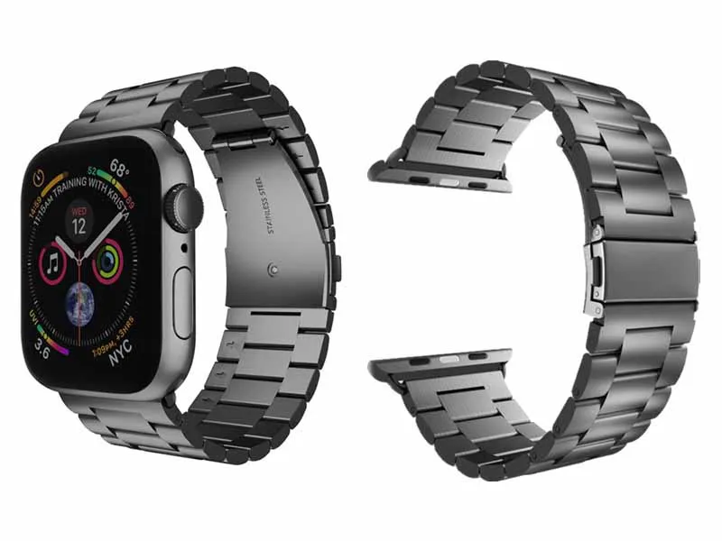 Ремешок для часов аpple ремешок из нержавеющей стали iWatch ремешок металлический ремешок розовый 38 40 42 44 ремешок Пряжка apple series 4 3 2 1 - Цвет ремешка: black