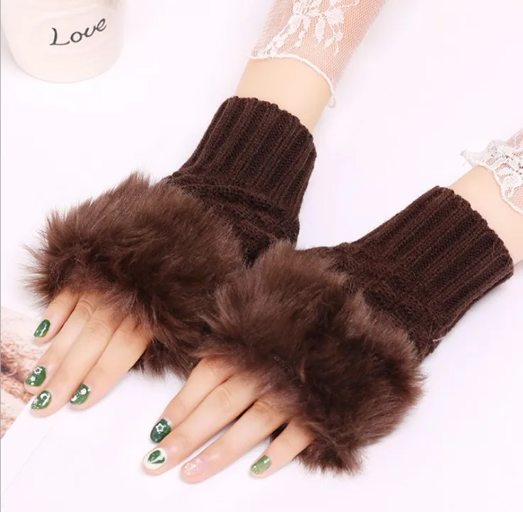 Подлинная Мода Леди Рук Твердые запястья зимние теплые без пальцев перчатки из