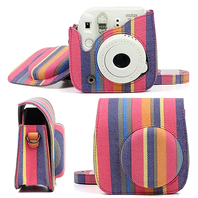 Colorful stripe Fujifilm Instax Mini camera Bag ColorfuI мгновенный аксессуар для камеры из искусственной кожи чехол с плечевым ремнем для Instax Mini 9 Min8 8 - Цвет: Colorful stripe