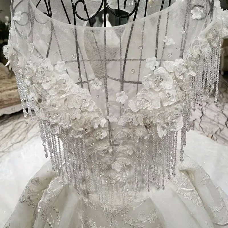 LSS004 свадебное платьеРоскошное платье бисером бальное кружево с коротким рукавом