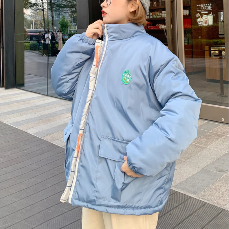 

Kawaii Cartoon Print Plus Sizes Down Jacket Winter 2020 Harajuku Women'S Parka Oversize Double-Sided Woman Reversible Coat Lady