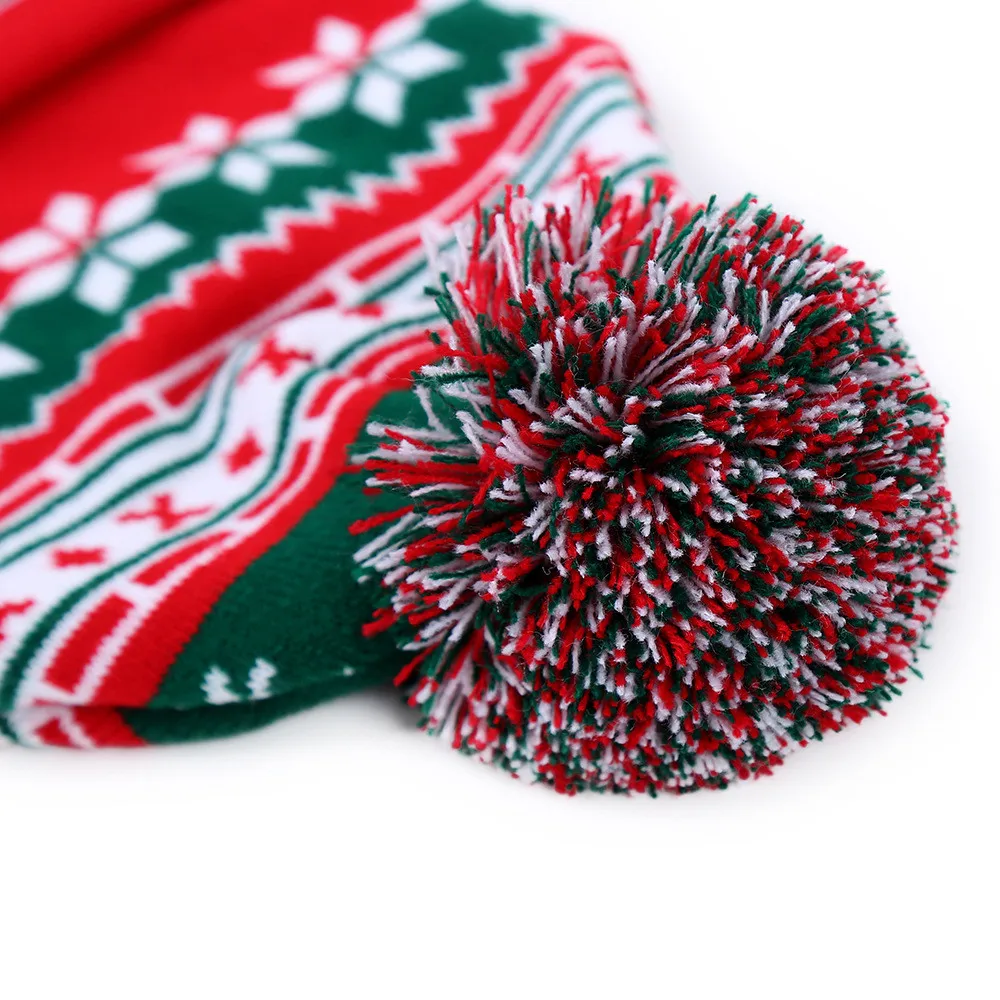 Рождественские женские мужские шапки шерстяные вязаные шапочка с помпоном