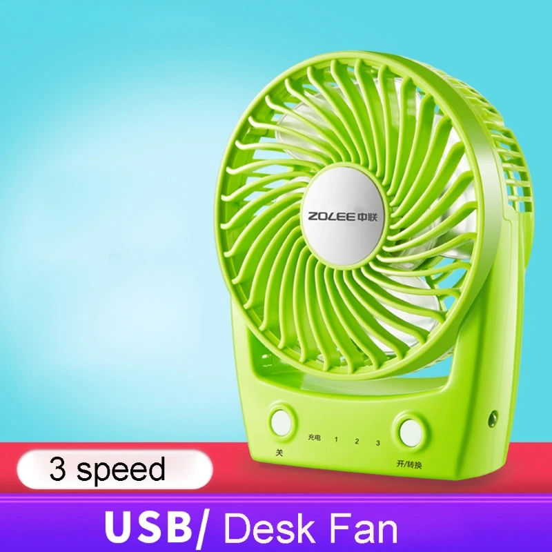 

USB Handheld Portable Fan Mini Desktop Fan Portable Fan for Home Office Car Outdoor Travel Green 3 Speeds H3CA