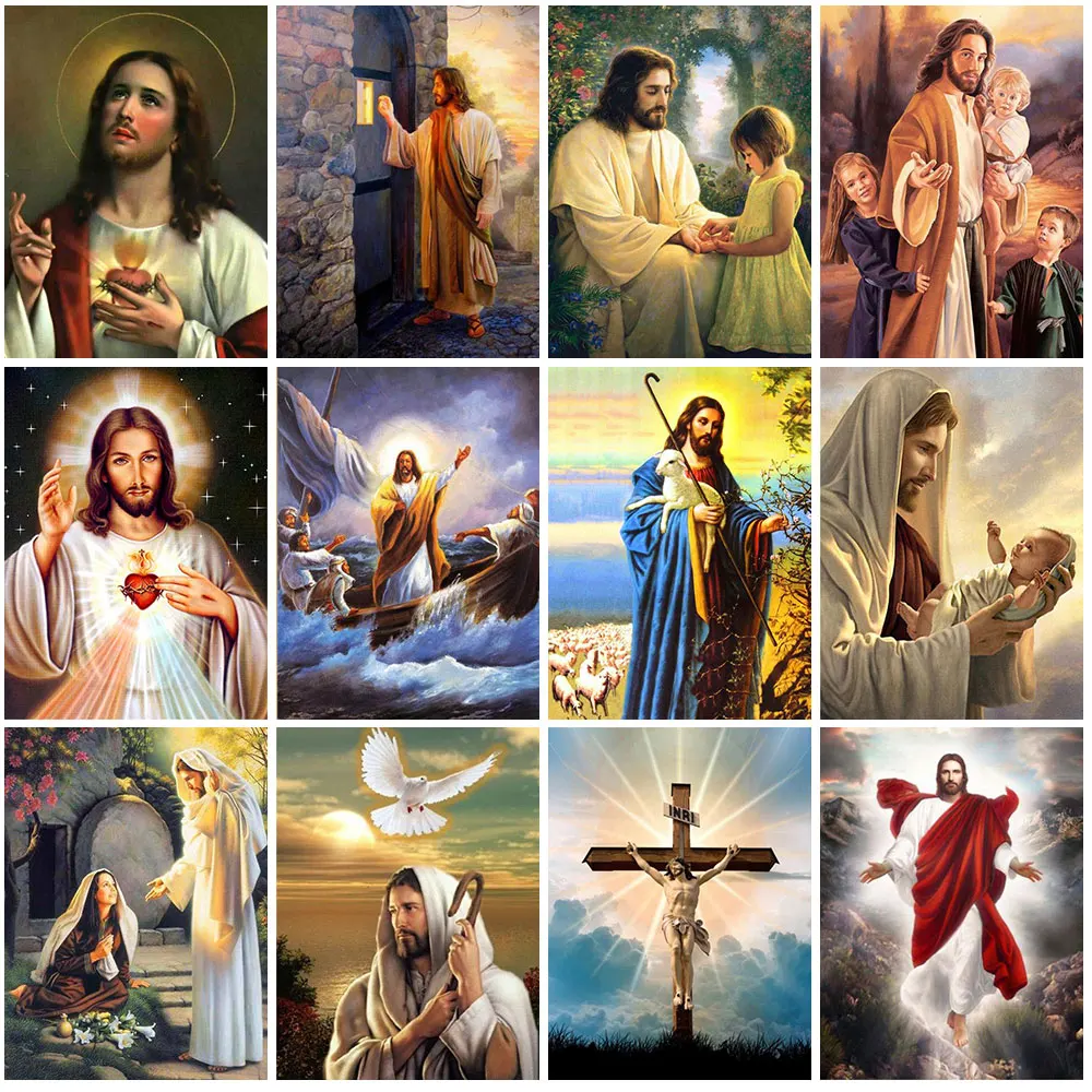 

FIYO Full Square Round Diamond Painting Religion Jesus Rhinestone Of Picture Cross Stitch Kits Figure Mosaic Diamond Decoration