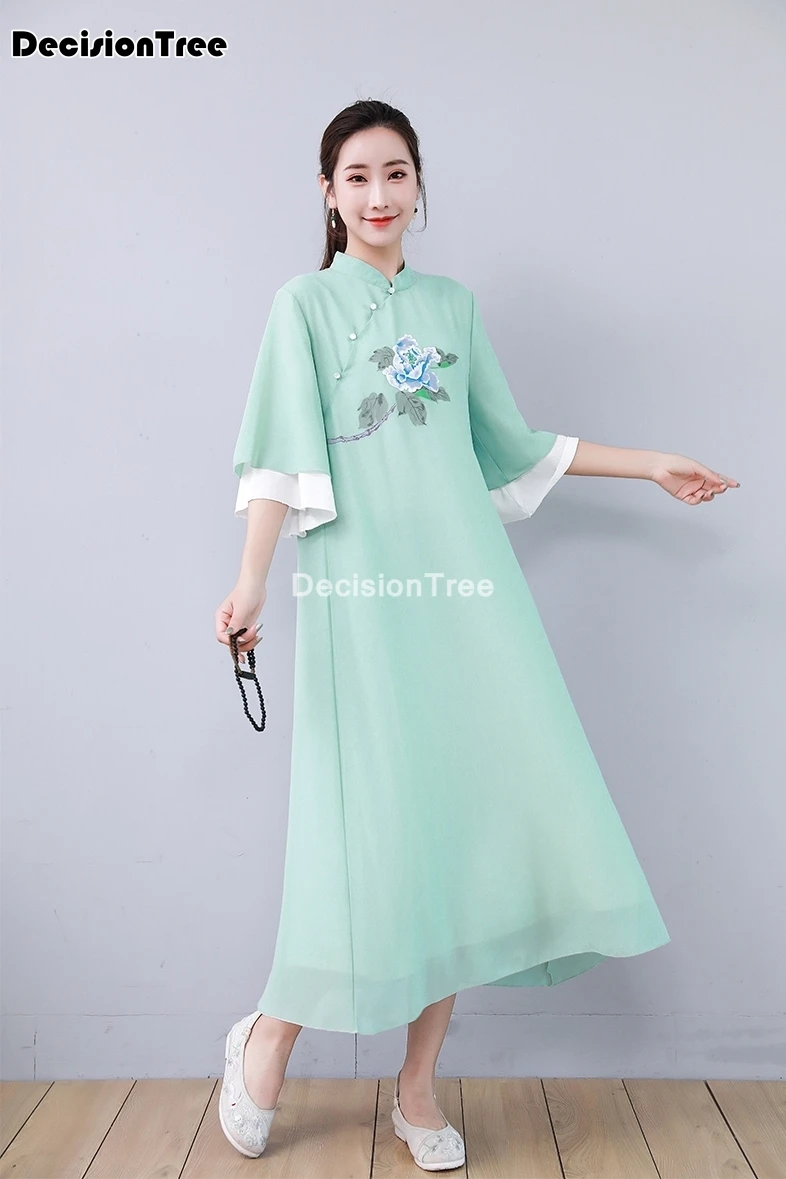 

2021 chinese dress women chinese dress qipao dress improved cheongsam printing party dresses nightclub short sleeve girls qipao