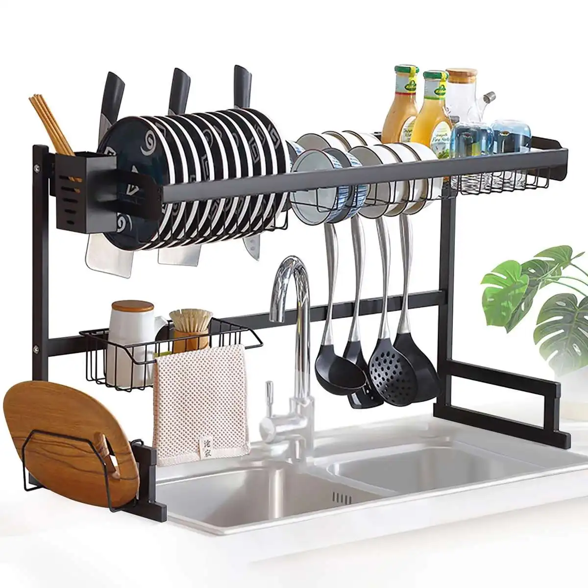 

NEW 65CM Stainless Steel Kitchen Shelf Organizer Over The Sink Dish Drying Rack Holder Draining Shelf Storage Countertop