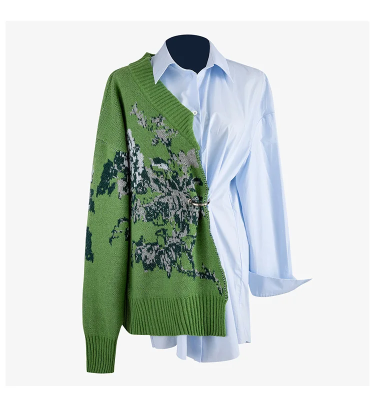 AIMENUNU Лоскутные популярные цветные рубашки с косичками женские воротником