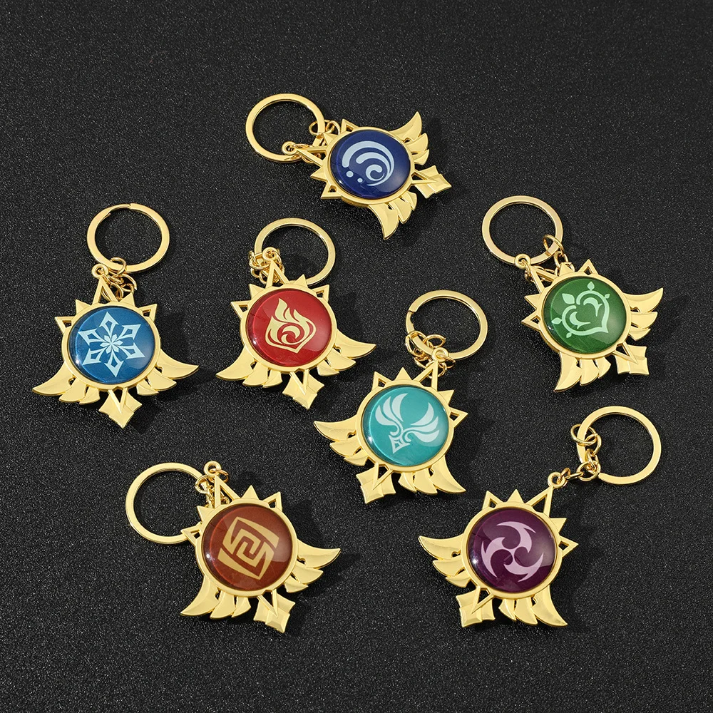 

Game Genshin Impact Keychain Original God Key Chain Eye of God Luminous 7 Element Key Ring Men's Jewelry Valentines Day Gift