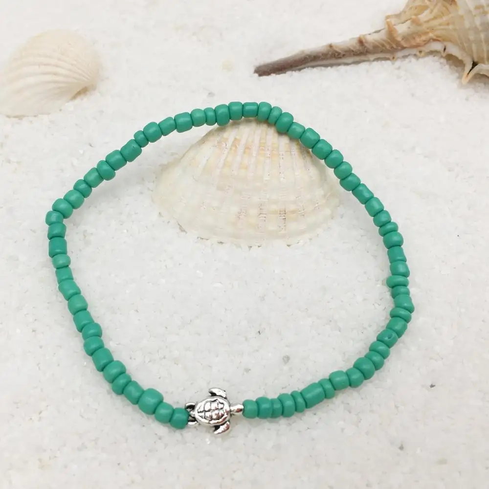 Металлический браслет для женщин и девочек 77 зеленых бусин черепаха ракушка