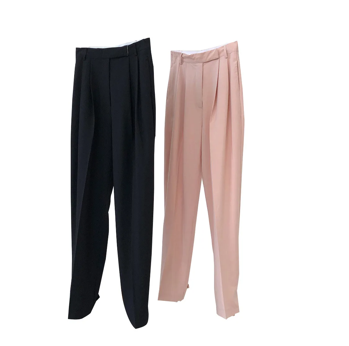 

[DEAT] High Waist Button Fly Solid Pockets Wide Leg Trousers Full Length Mall Goth Y2k Clothes High Street 2021 Spring GX356