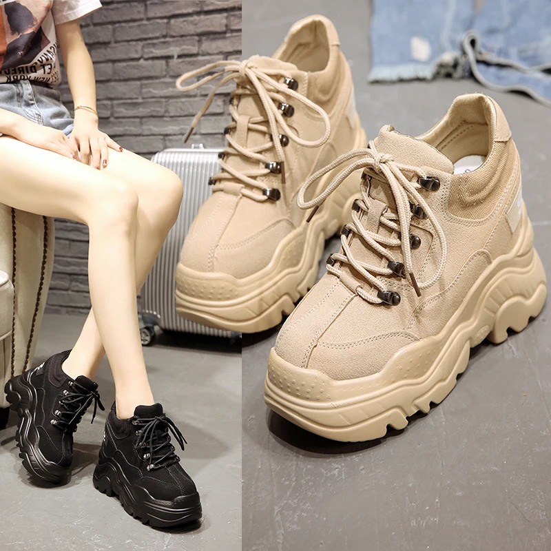 Женские кроссовки на высокой платформе Повседневные Дышащие увеличивающие рост