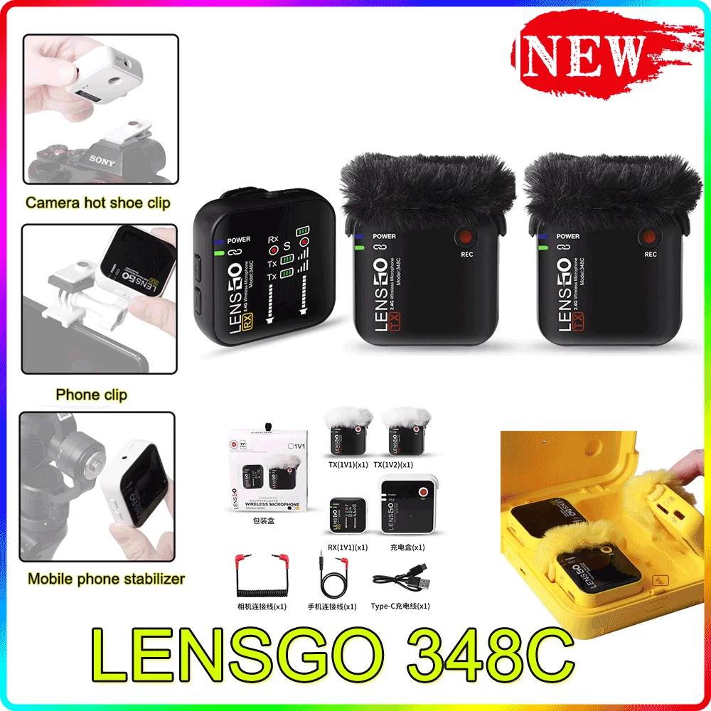 

Мини-микрофон LENSGO 348C, петличный микрофон, беспроводной микрофон 2,4g, микрофон для интервью, для камеры, Dslr, смартфона, запись с зарядным чехло...