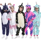 Зимние кигуруми Единорог для детей косплей костюм детские пижамы для девочек животные комбинезон для мальчиков одежда для сна Фланелевая пижама Единорог