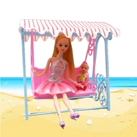 kieka diy doll accessories cute pink beach garden swing chair for doll hanmock plastic dollhouse toys for girl