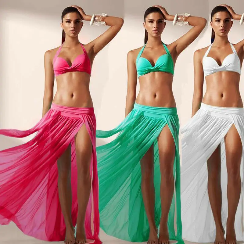 Модная женская юбка бикини карамельных цветов прозрачная с высокой талией макси