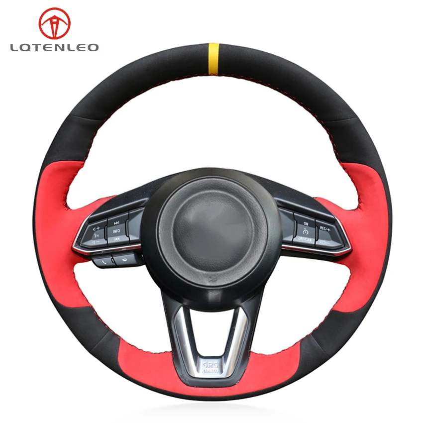 

LQTENLEO Black Red Suede Car Steering Wheel Cover For Mazda 3 Axela 2017-2019 Mazda 6 Atenza 2017-2019 CX-5 CX-9 2017-2019 CX-3