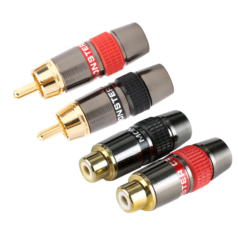 4 шт. RCA штекер Женский позолоченный разъем адаптер Поддержка 8 мм кабель аудио для