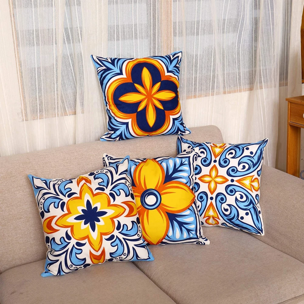 

4PCS Farmhouse Cushion Covers Vintage Throw Pillow Covers With Retro Floral Pattern Cushion Cover Sofa Home Decor 45x45cm