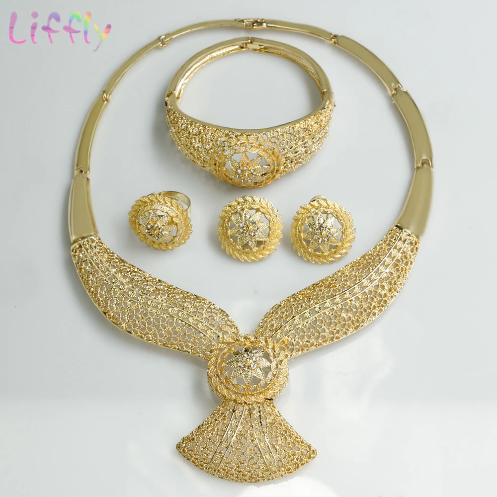 Liffly африканские комплекты украшений для женщин Дубай золотого цвета ожерелье
