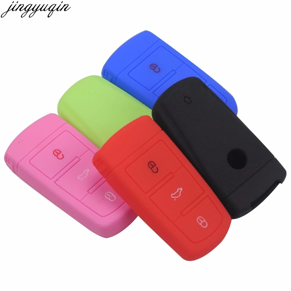 

jingyuqin 3 Button Remote Car Key Silicone Cover Skin Car Key Blank Case For VW VOLKSWAGEN CC Passat Magotan Smart Key