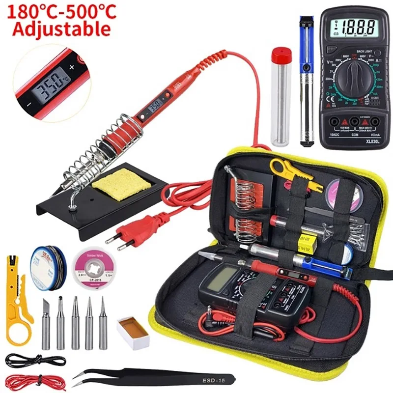 

Welding Work Kits 80W Adjustable Temperature Soldering Iron With Digital Multimeter,Solder Wire,Soldering Stand,5pcs Solder Tips