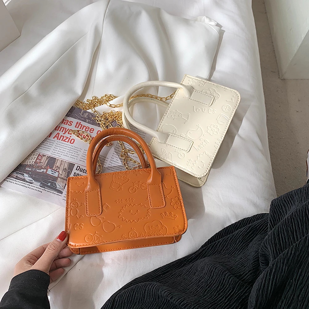 

Fashion Women Cartoon Embossing PU Leather Pure Color Shoulder Crossbody Messenger Bag Casual Ladies Chain Small Handbags