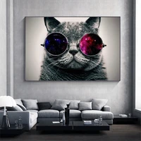 modern painting galaxy glasses cat poster funny art canvas print picture living room home decoration