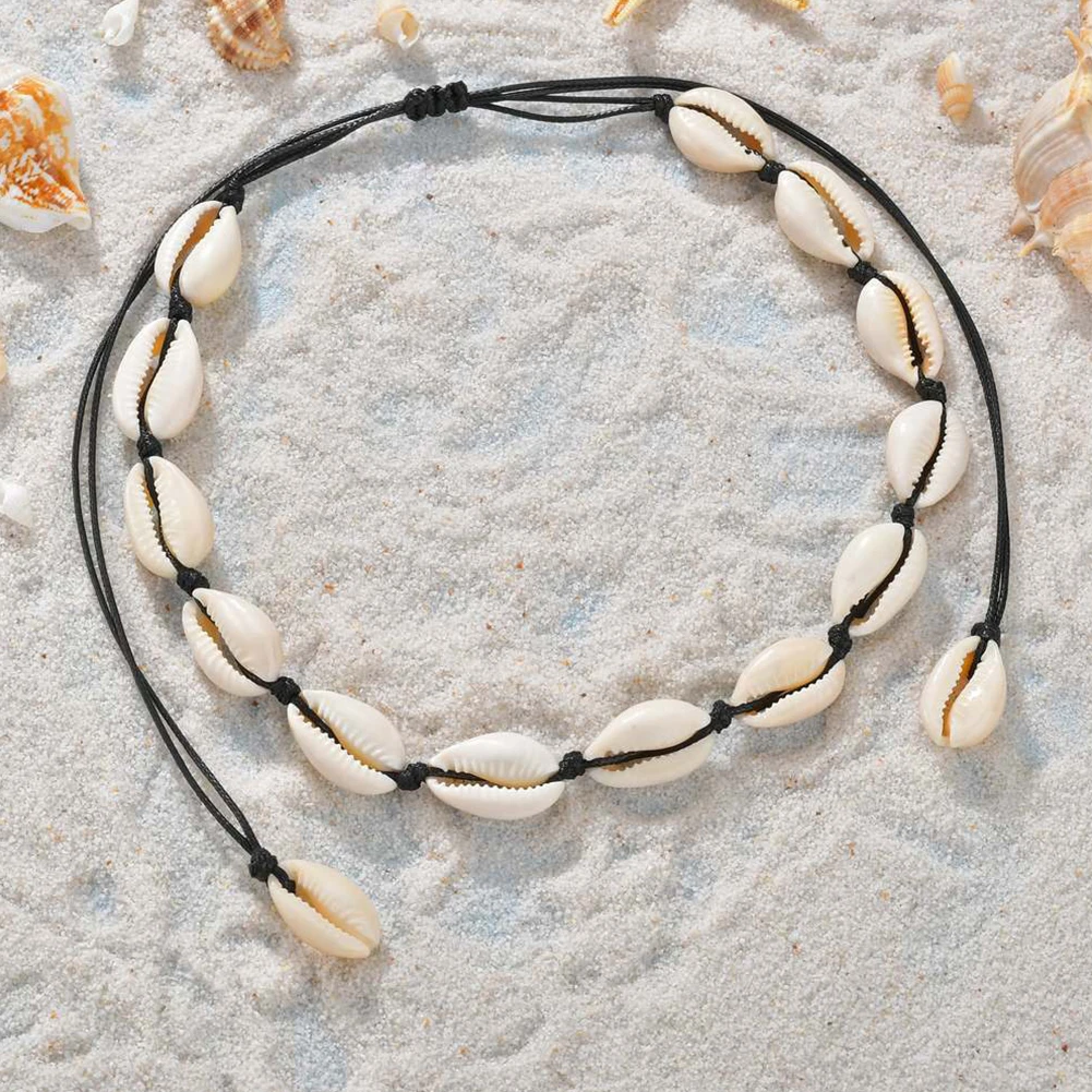 Натуральный Каури ракушка морская веревка колье ожерелье браслет набор сделай