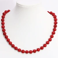 hot sale women jewelry 10mm synthesis red coral round beads necklace for engagement romantic high grade jewerly 18inch b1467 1