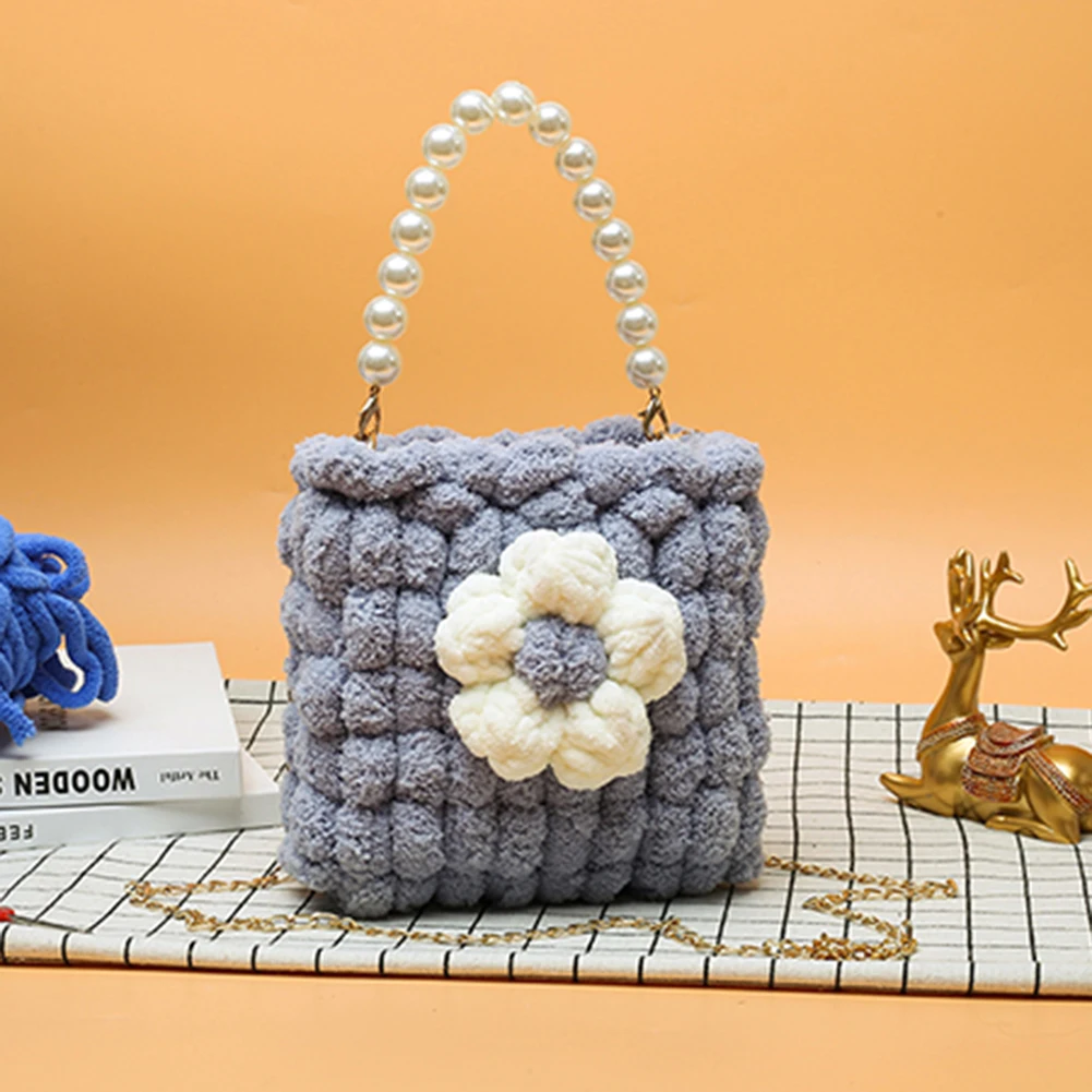 

Женская вязаная сумка через плечо «сделай сам» с цветочным мячом, Женская Повседневная сумка через плечо с жемчужной цепочкой, осенне-зимня...