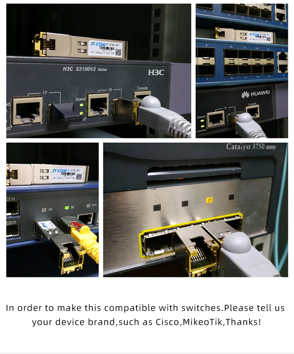 Гигабитный SFP-модуль RJ45 Разъем 1000 Мбит / с SFP mini-gbic Медный RJ45 SFP-модуль Оптоволоконный приемопередатчик RJ45-порт Совместим с оптоволоконным коммутатором Cisco / Mikrotik / TP-Link Gig