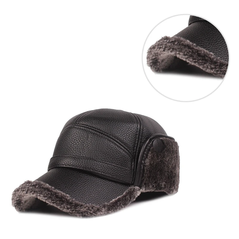 Зимние кожаные шапки модные мужские теплые бейсболки Регулируемые мягкие