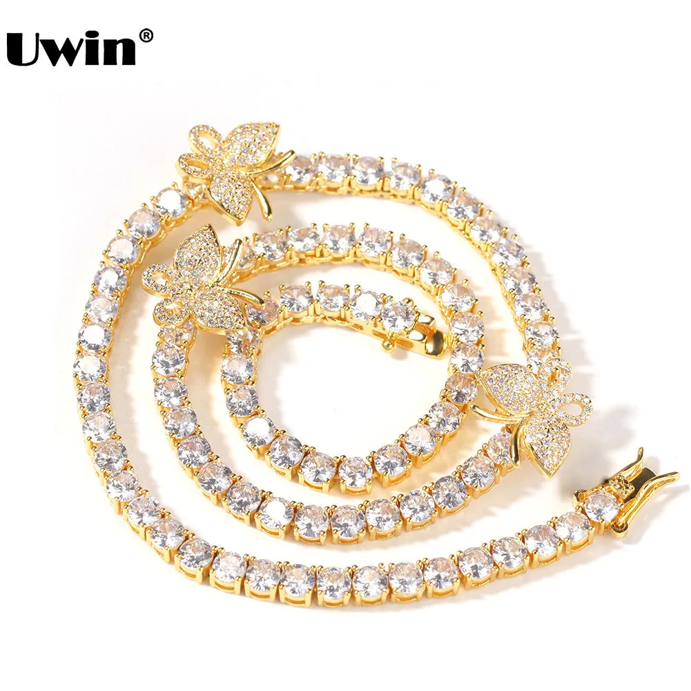 

Uwin 4mm Micro Mini Butterflies CZ Tennis Chain Necklaces for Men and Women Luxury Bling Bling Fashion Jewelry for Drop Shipping
