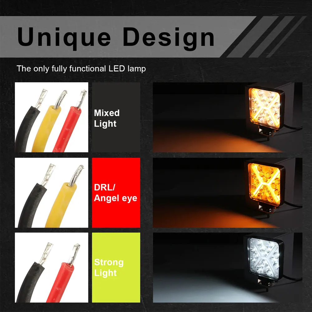 

4inch 168W LED Square Work Light White Amber Spot Flood Light Bar for Truck SUV Boat Off Road