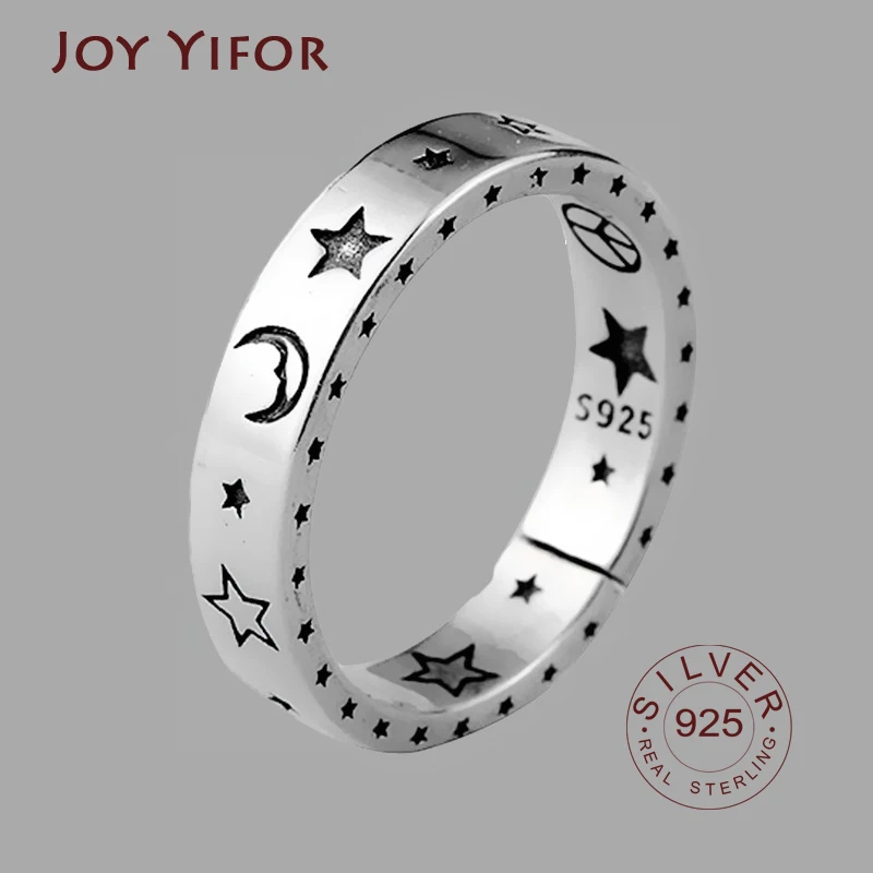 

s925 Sterling Silver Rings for Women vantage adjustable stars moon Geometric 925 Silver Wedding Fine Jewelry Minimalist Gift