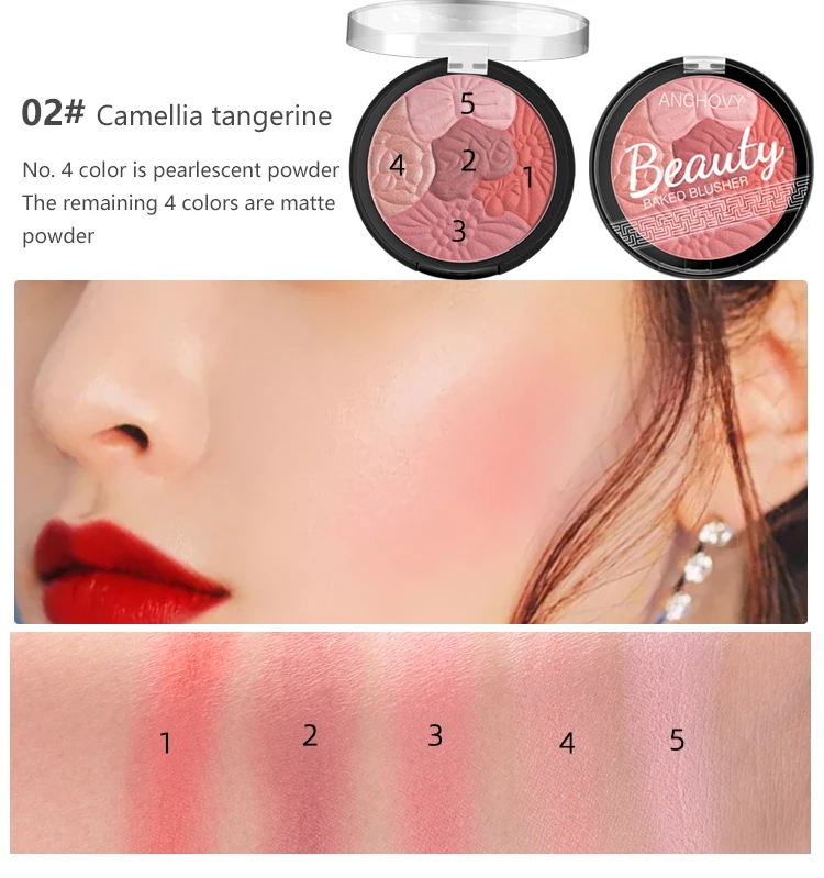 5 цветов уход за кожей лица минеральный пигмент Макияж Румяна Cosmestics Rouge палитры