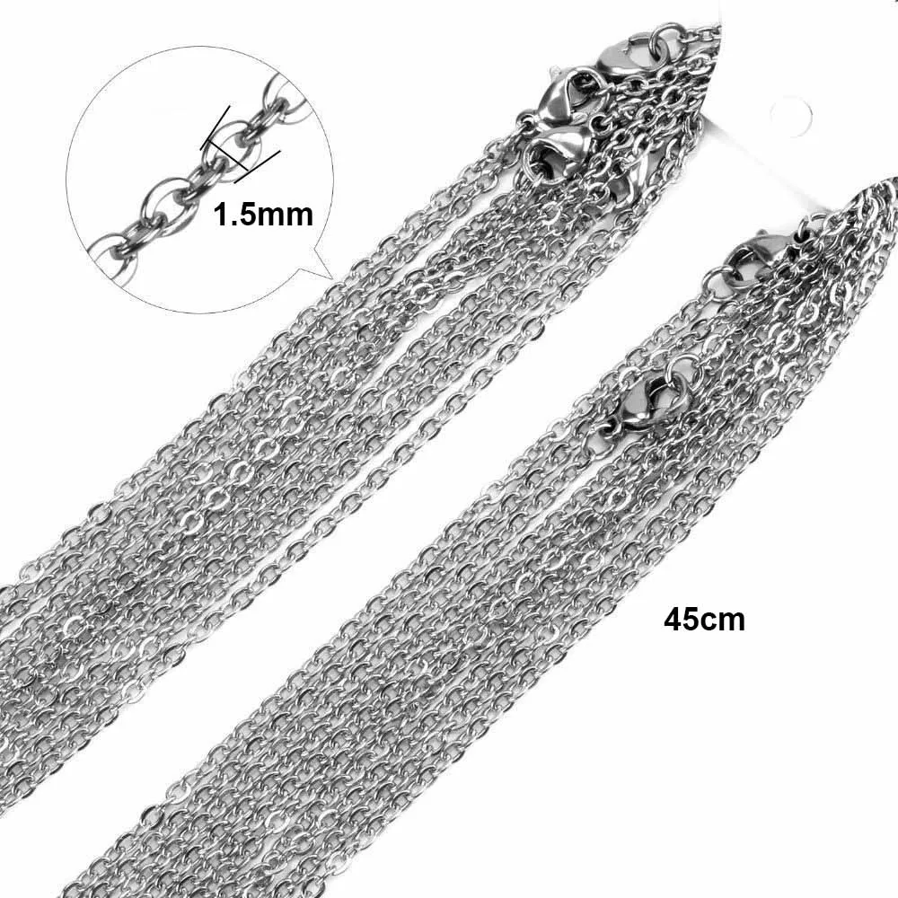 steel 1.5mm 45cm 5 шт./лот 316L нержавеющая сталь 45 см нержавеющая сталь звено цепи ожерелье золотой серебряный тон Модные Кабельные цепи ожерелье - Окраска металла: steel 1.5mm 45cm