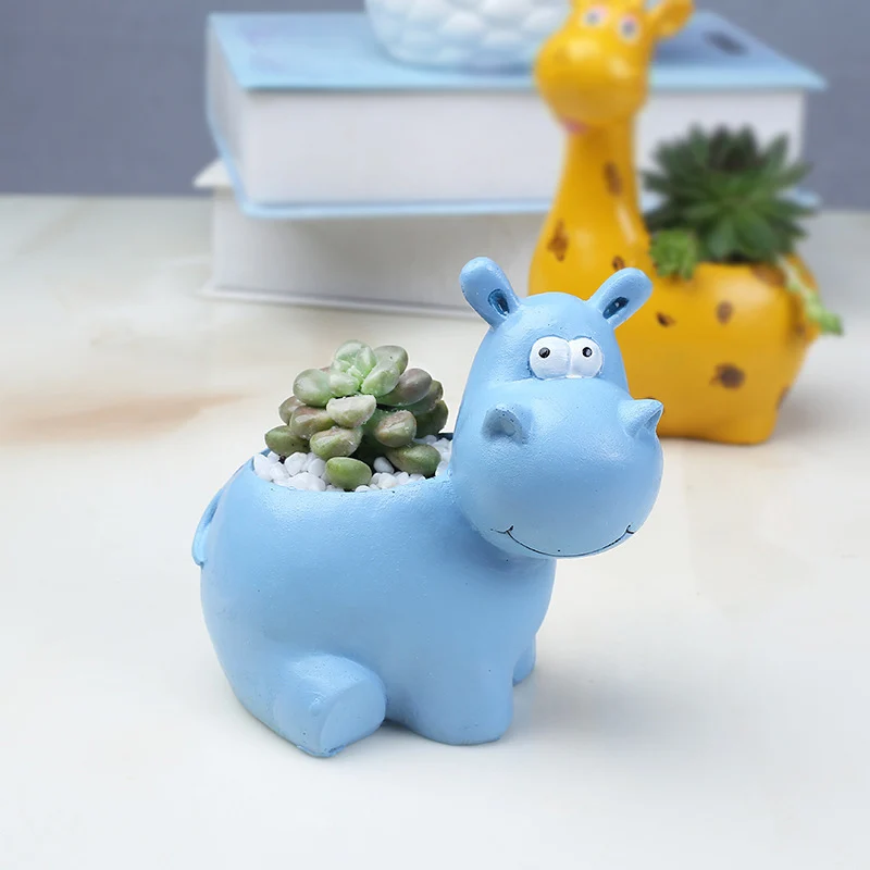 Hippo Креативные смоляные горшки для цветов бегемот жираф форма плантаторы суккулентные растения животные цветочный горшок милый пасторальный стиль украшение дома - Цвет: Hippo
