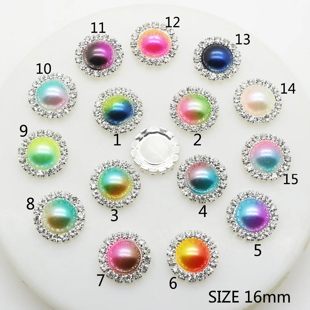 NEW Rainbow Color Buttons 10pcs/lot  16mm Flatback Button Apparel decoration Girls Hair Accessories Wedding party Decoration