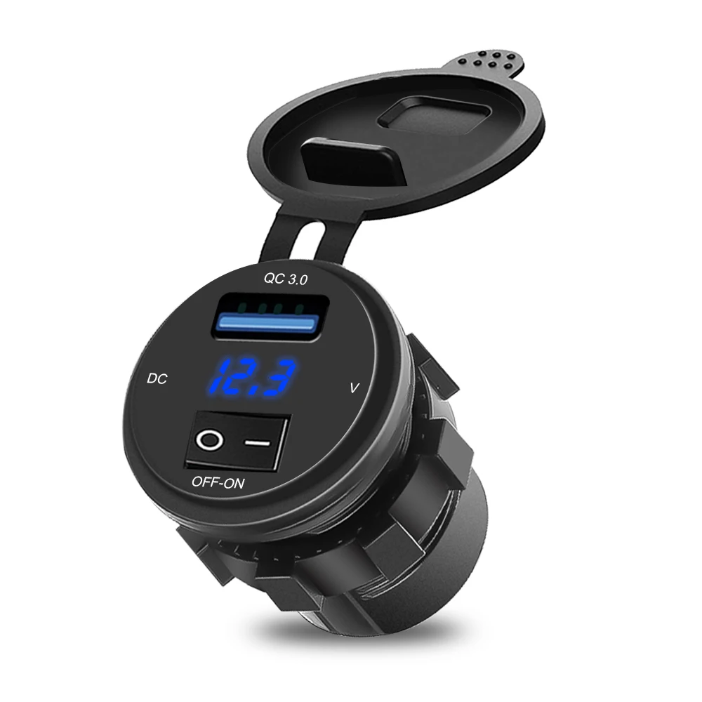 Blue Kebidu 12 V-24 V зарядных порта USB для автомобиля Зарядное устройство с Led светильник Мощность автомобильный адаптер розетка Отдельный переключатель для QO3.0 для автомобиля быстрой зарядки Лидер продаж - Тип штекера: Blue
