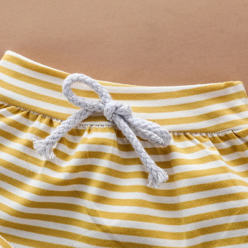 

Children Kid Girls Casual O-neck Short Sleeve Solid Top Striped Shorts Two Piece Sets