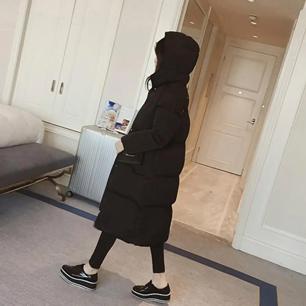 Модная женская зимняя длинная пуховая куртка с капюшоном хлопковая Толстая