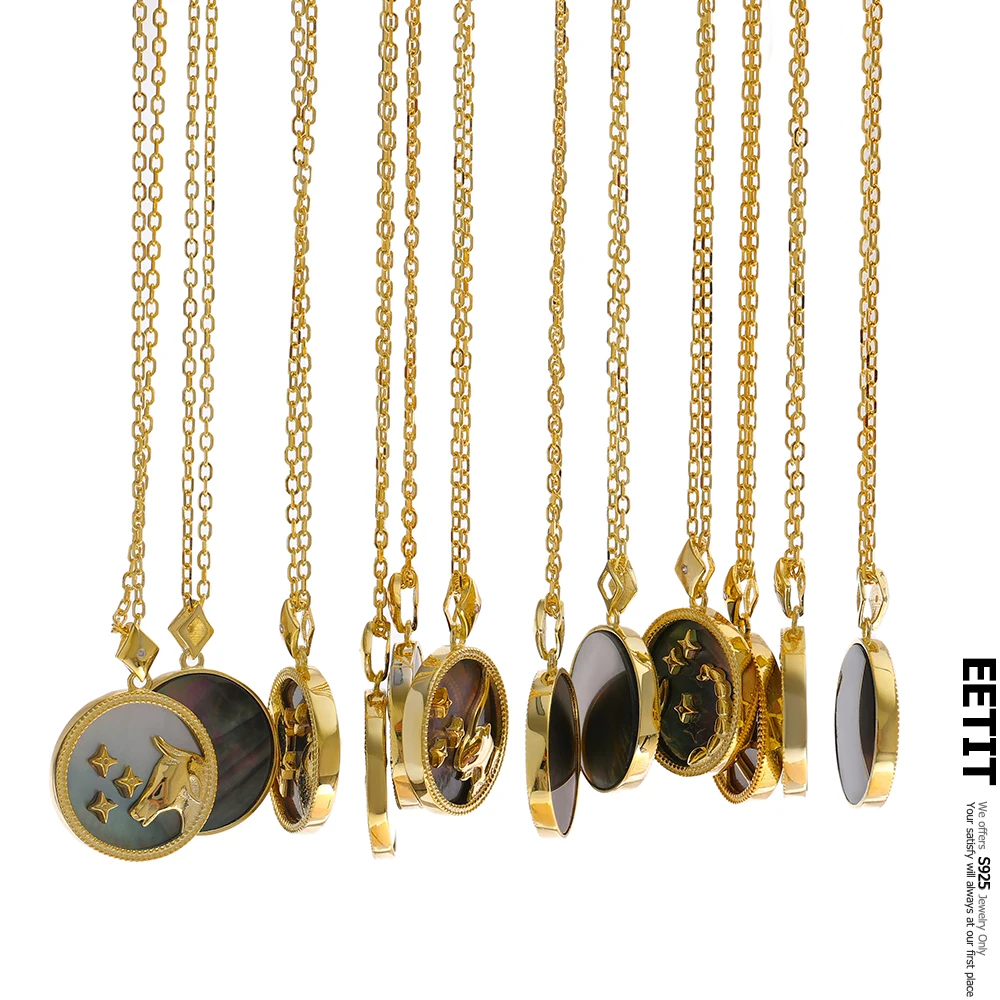 

Eetit 100% 925 Sterling Silber 12 Constellation Necklace Exquisite Natural Shell Round Pendant Necklace Lucky Jewelry Gift 2021