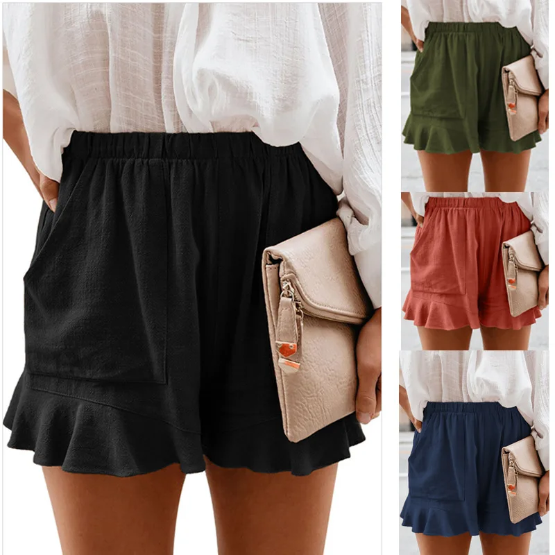 

Summer cotton casual shorts women 2020 new solid color high waist pleated loose straight pants