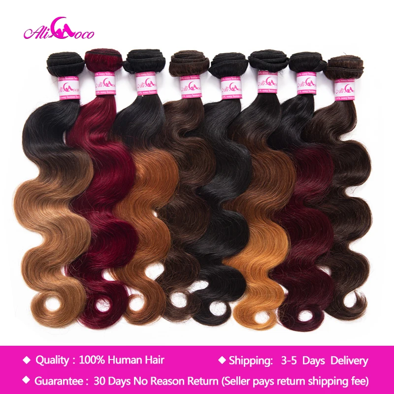 Али Коко малазийские волнистые волосы пучки 1/3/4 8 30 дюймов не Remy omber Hair 100%