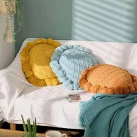 2021 ins cute sunflower throw pillow tassel pompom knitted round cushion beige home decor sofa pillows hand rest seat cushions