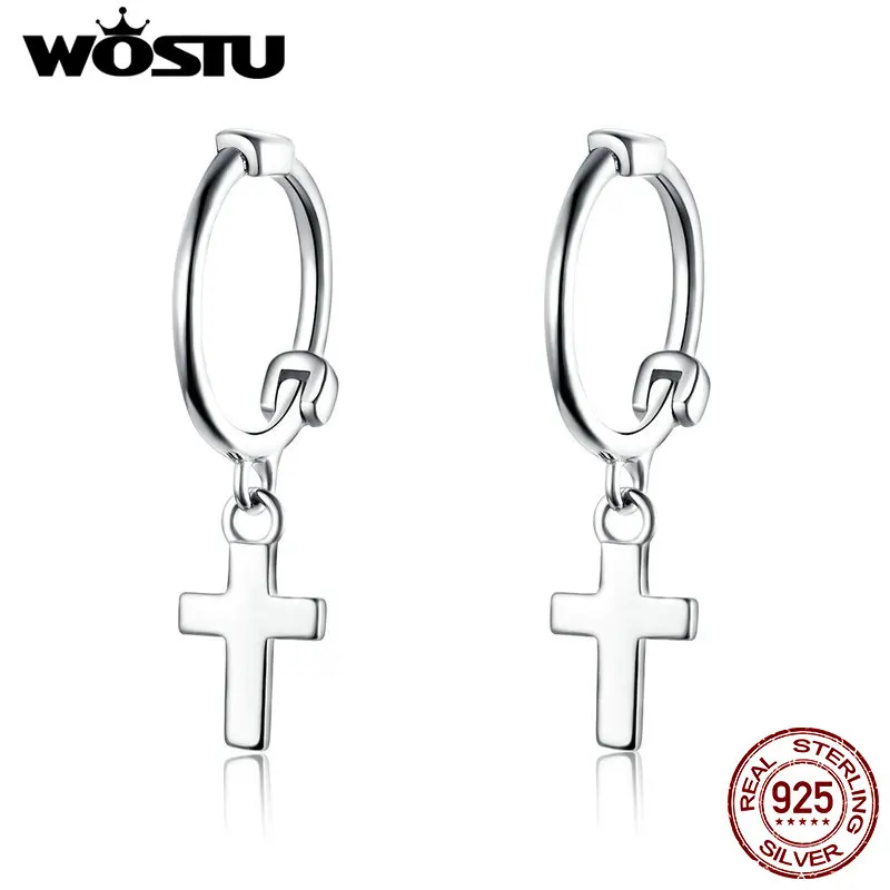 WOSTU Новая коллекция 925 пробы серебряные серьги-капли с крестиком для женщин Винтажные висячие серьги Свадебные украшения CQE547
